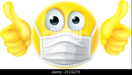 Thumbs Up Emoticon Emoji PPE Mask Face Icon Stock Vector