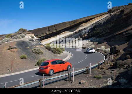 La Tarta del Teide on the TF-24 road, geological formation of different volcanic ash layers in the El Teide National Park, UNESCO World Heritage, Tene Stock Photo