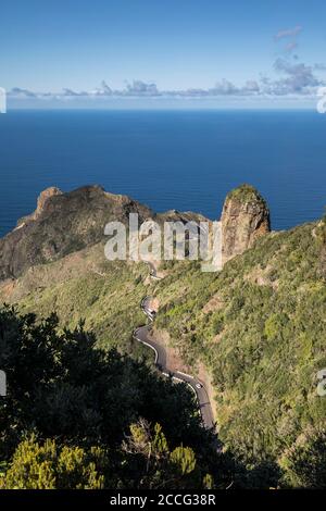 Road to Taganana and the Atlantic Ocean, Tenerife, Canary Islands, Spain Stock Photo