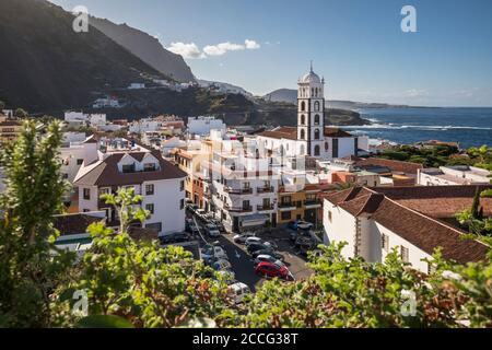View over Garachico with the Santa Ana church, Tenerife, Canary Islands, Spain Stock Photo