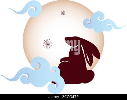 Rabbit on moon with clouds design, Mid autumn harvest moon festival oriental chinese and celebration theme Vector illustration