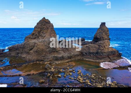 Roques de Arguamul, Baja de los Roques, near Vallehermoso, aerial view, La Gomera, Canary Islands, Spain Stock Photo