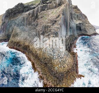 Los Organos basalt rock formation, Organ Pipe Rock, at Vallehermoso, aerial view, La Gomera, Canary Islands, Spain Stock Photo