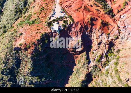 Mirador de Abrante viewpoint with skywalk, near Agulo, drone photograph, La Gomera, Canary Islands, Spain Stock Photo