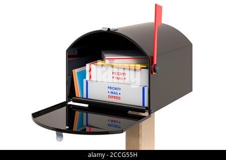 Black Mailbox with parcels, 3D rendering isolated on white background ...