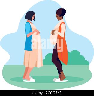 pregnant women cartoons at park design, Belly pregnancy maternity and mother theme Vector illustration Stock Vector