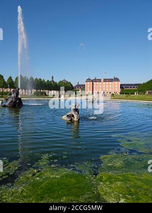 Palace garden, palace park, castle, fountain, Schwetzingen, Baden-Württemberg, Germany Stock Photo