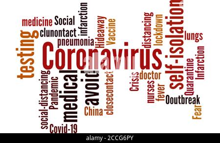 Word cloud poster of covid-19 awareness isolated on white background Stock Photo