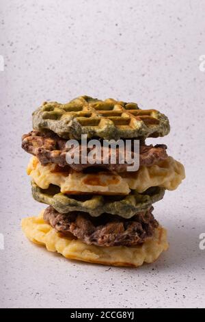 selective focus, curd waffles with vanilla on a light background Stock Photo
