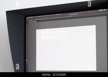 New york, USA - August 22, 2020: Making new file in Adobe Photoshop application on computer screen Stock Photo