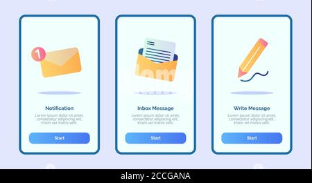 Notification inbox message write message for mobile apps template banner page UI with three variations modern flat color style Stock Vector