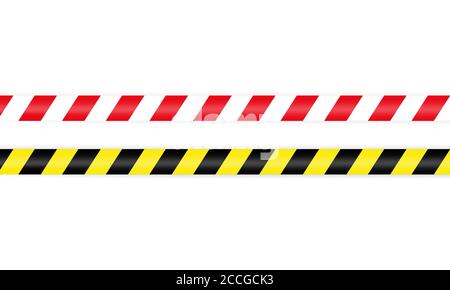 Warning barrier tape red white and yellow black. Tape pole fencing is protects for no entry. Vector on isolated white background. EPS 10 Stock Vector