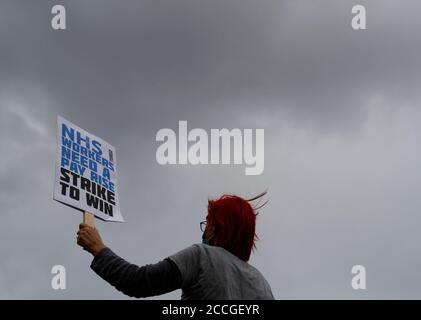 Leicester, Leicestershire, UK. 22nd August 2020. A demonstrator attends a ÒSave Our NHSÓ protest. The campaign aims to build a movement to fight for fair wages in the National Health Service. Credit Darren Staples/Alamy Live News. Stock Photo