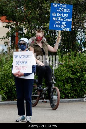 Leicester, Leicestershire, UK. 22nd August 2020. Demonstrators attend a ÒSave Our NHSÓ protest. The campaign aims to build a movement to fight for fair wages in the National Health Service. Credit Darren Staples/Alamy Live News. Stock Photo