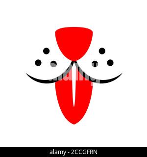Dog with red tongue like tie logo. Cute happy pet with smile face line design. Doggy flat abstract element vector. Animal graphic character illustration. Stock Vector