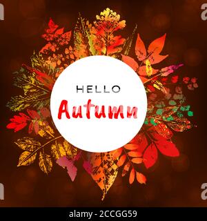 Colorful autumn leaves frame. Hello autumn vector illustration Stock Vector