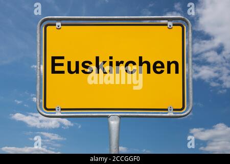 Ortstafel Euskirchen, Nordrhein-Westfalen, Deutschland | Place name sign Euskirchen, North Rhine-Westphalia, Germany, Europe Stock Photo