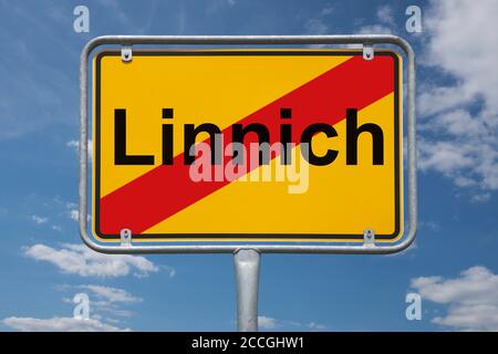 Ortstafel Linnich, Nordrhein-Westfalen, Deutschland | Place name sign Linnich, North Rhine-Westphalia, Germany, Europe Stock Photo