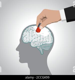 The erasure of the brain, its contents, memory, memories, deprivation of individuality, control of consciousness Stock Vector