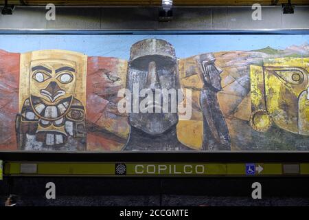 Art mural inside the Copilco metro station in Mexico city, sample of depicting 'El perfil del tiempo'  by Guillermo Ceniceros