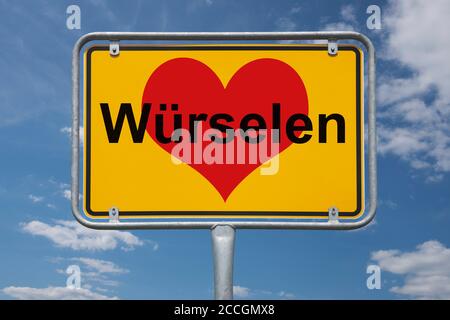 Ortstafel Würselen, Nordrhein-Westfalen, Deutschland | Place name sign Würselen, North Rhine-Westphalia, Germany, Europe Stock Photo