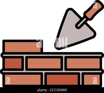 Trowel wall brick icon. Outline trowel wall brick vector icon for web design isolated on white background Stock Vector
