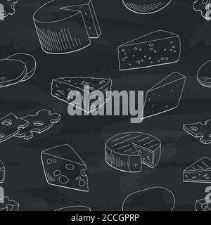 Cheese graphic blackboard black white seamless pattern sketch background illustration vector Stock Vector