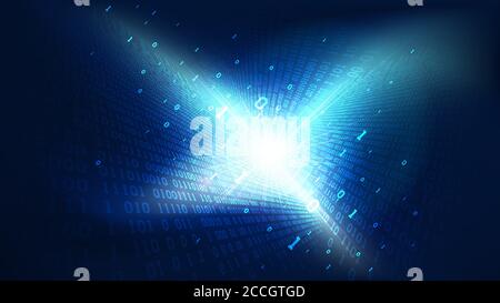 Binary code in abstract futuristic cyberspace, matrix shining blue background with digital code, big data in the cloud service, machine learning techn Stock Vector