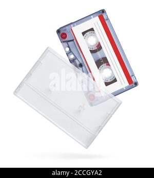 Old audio tape compact cassette with box isolated on white background Stock Photo