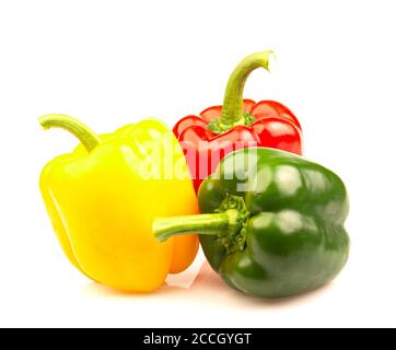 three bell peppers isolated on white background Stock Photo - Alamy