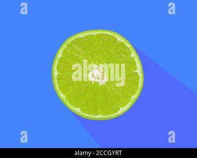 abstract pattern background : Green lime slices on blue background, pop art style Stock Photo