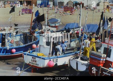 Commercial fishing boats in Broadstairs Harbour, Isle of Thanet, East Kent, England, UK Stock Photo