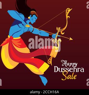lord ram cartoon with bow and arrow design, Happy dussehra festival and indian theme Vector illustration Stock Vector