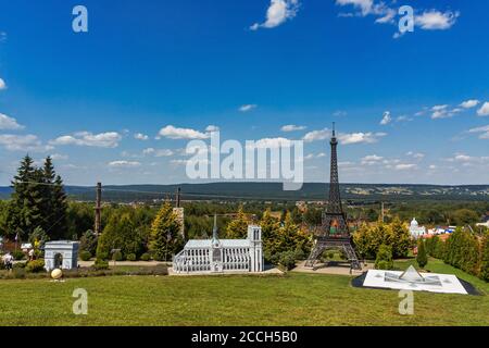 Krajno-Zagorze, Poland - August 14th, 2020. Miniatures of famous buildings in Sabat Krajno Amusement and Miniatures Park Stock Photo