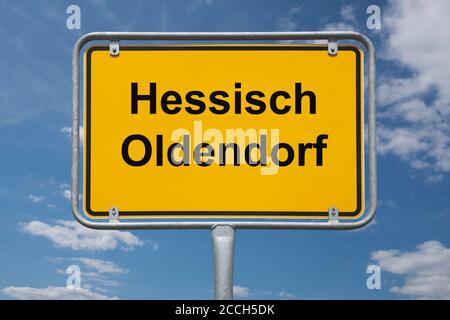 Ortstafel Hessisch Oldendorf, Niedersachsen, Deutschland | Place name sign Hessisch Oldendorf, Lower Saxony, Germany, Europe Stock Photo