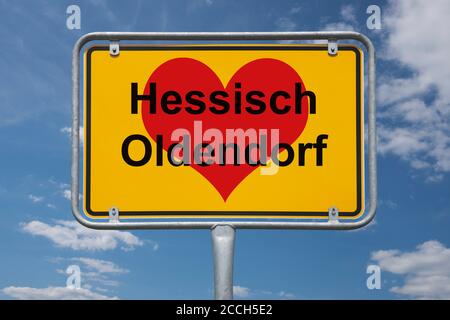 Ortstafel Hessisch Oldendorf, Niedersachsen, Deutschland | Place name sign Hessisch Oldendorf, Lower Saxony, Germany, Europe Stock Photo