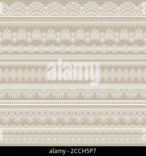 Lace seamless border. White cotton lace strips, embroidered decorative  ornate eyelets pattern, horizontal textile stripe handmade vector set.  Romantic Stock Vector Image & Art - Alamy