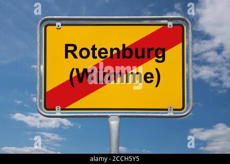 Ortstafel Rotenburg (Wümme), Niedersachsen, Deutschland | Place name sign Rotenburg (Wümme), Lower Saxony, Germany, Europe Stock Photo