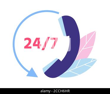 Customer support. 24 7 technical support. Phone call symbol for clients consultation. Personal assistance Stock Vector