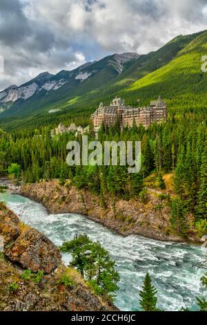 Fairmont Banff Springs Hotel and Bow River, Banff, Banff National Park ...