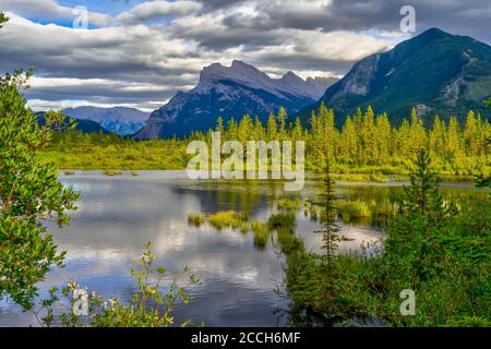 Mount Rundle and the Vermilion Lakes in Banff National Park, Alberta, Canada. Stock Photo