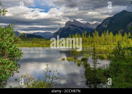 Mount Rundle and the Vermilion Lakes in Banff National Park, Alberta, Canada. Stock Photo