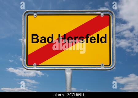Ortstafel Bad Hersfeld, Hessen, Deutschland | Place name sign Bad Hersfeld, Hesse, Germany, Europe Stock Photo