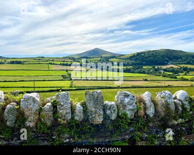 Beautiful mountainous farmland around the Maughold area of the Isle of Man Stock Photo