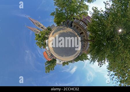 Little Planet photo, cathedral square with cathedral and Liebfrauenkirche, Halberstadt, Saxony Anhalt, Germany Stock Photo