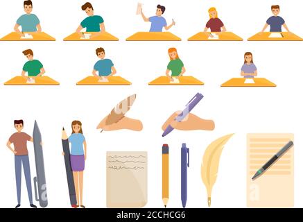Writing icons set. Cartoon set of writing vector icons for web design Stock Vector