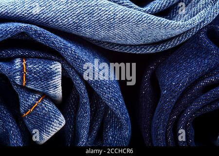 Background of blue indigo denim jeans Stock Photo
