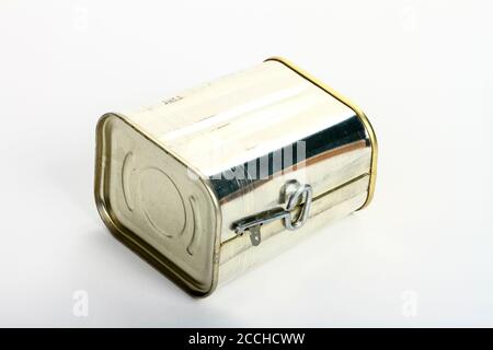 Corned beef tin isolated on a white background Stock Photo