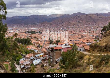 Elevated View Of Suburban Housing In Cusco In Peru Stock Photo