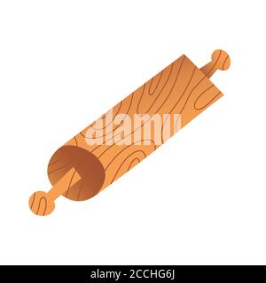 Wooden rolling pin,tool bor bakery. household utensil, isolated vector icon on white background, doodle handdrawn cartoon illustration Stock Vector